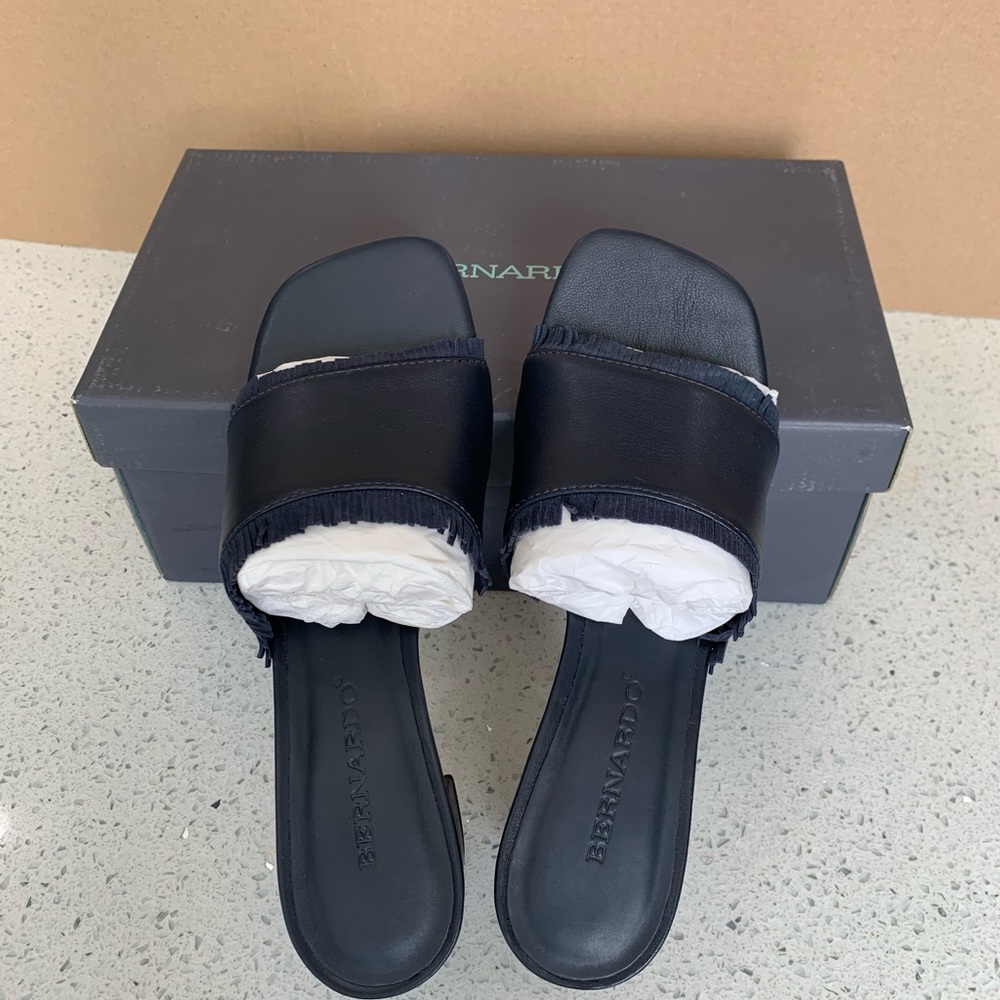 Bernardo Blossom Slide Leather Suede Block Heels Sandals.